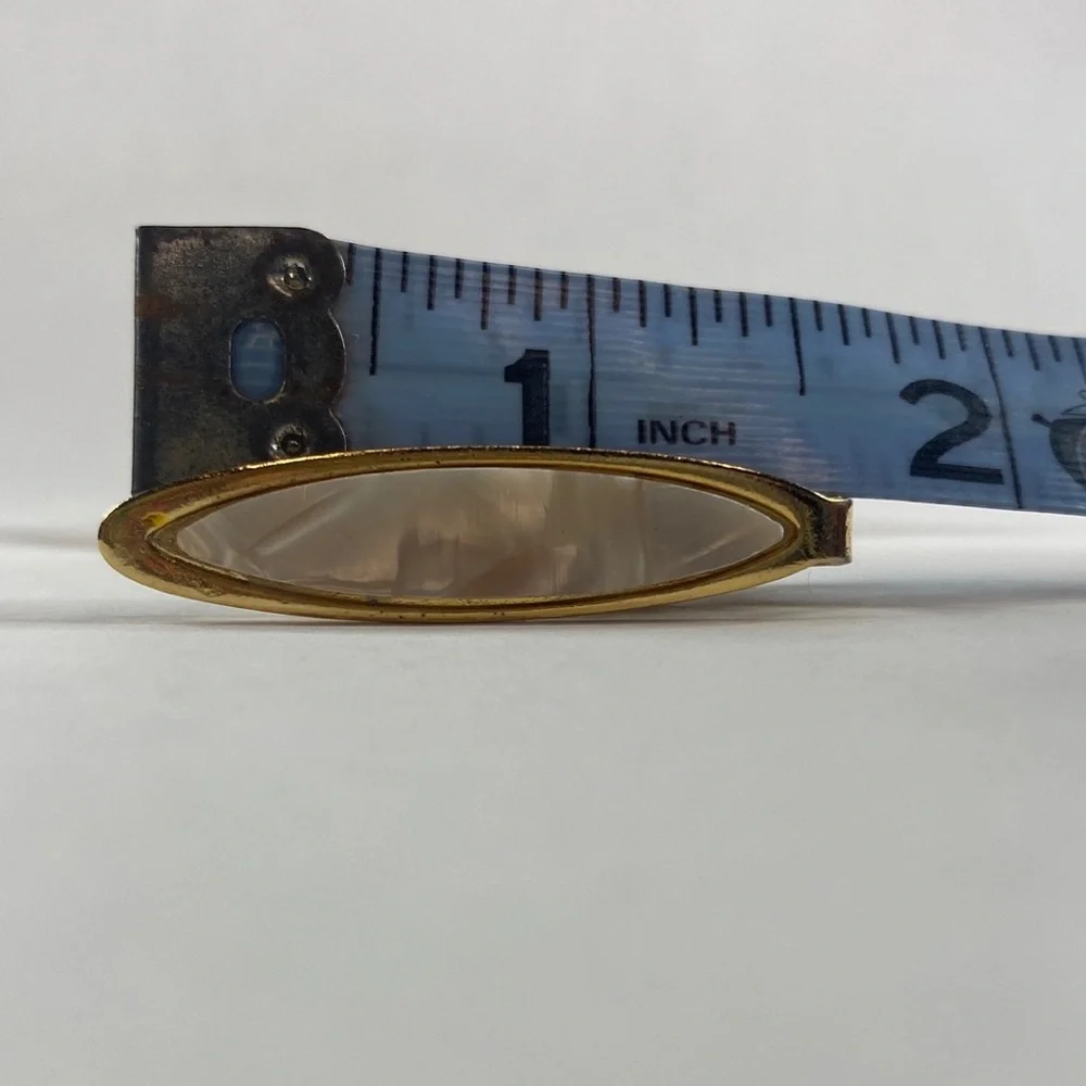 Vintage Set MCM gold tone mother of pearl inlay short tie bar clip And Cufflinks